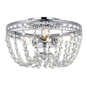 Pemberly Row 10&quot Iron and Crystal Flush Mount in Chrome Finish
