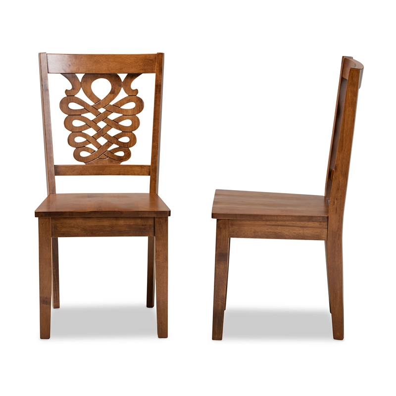 Pemberly Row Walnut Brown Dining Chair in Oak Wood (Set of 2)