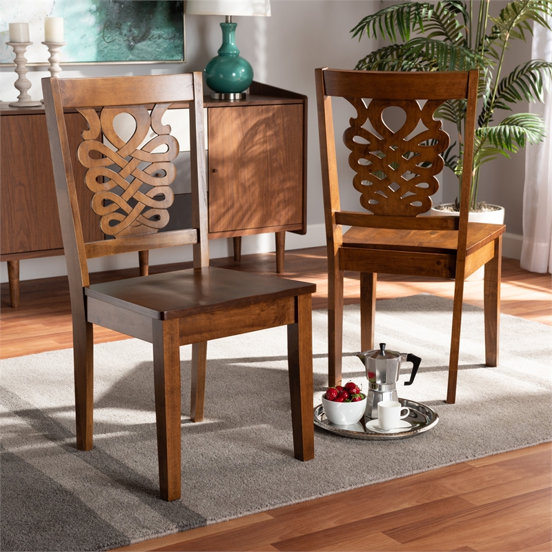 Pemberly Row Walnut Brown Dining Chair in Oak Wood (Set of 2)