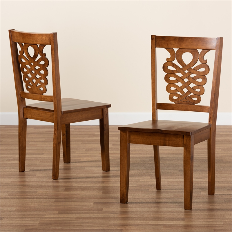 Pemberly Row Walnut Brown Dining Chair in Oak Wood (Set of 2)