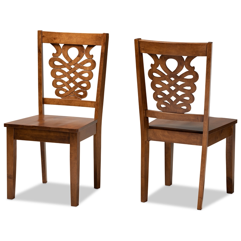 Pemberly Row Walnut Brown Dining Chair in Oak Wood (Set of 2)
