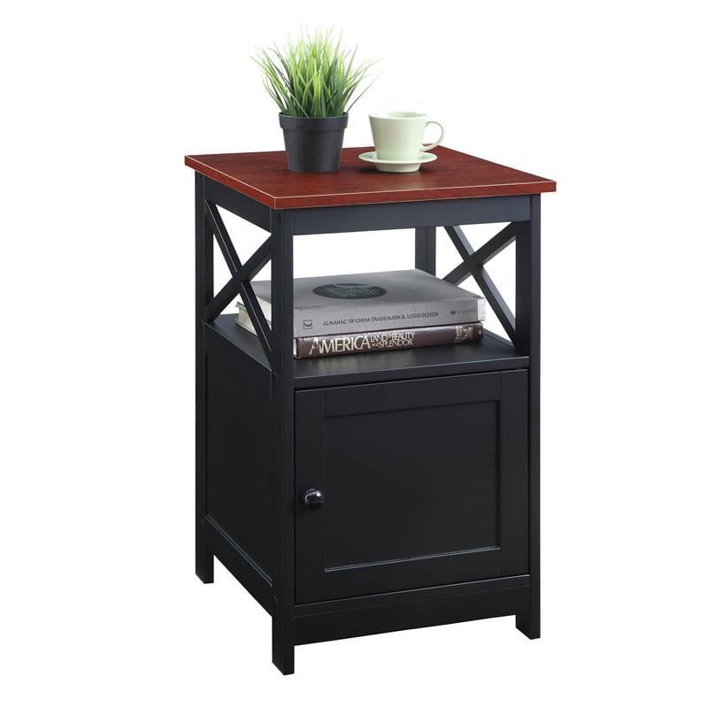 Pemberly Row Oxford End Table with Cabinet in Cherry/Black Finish