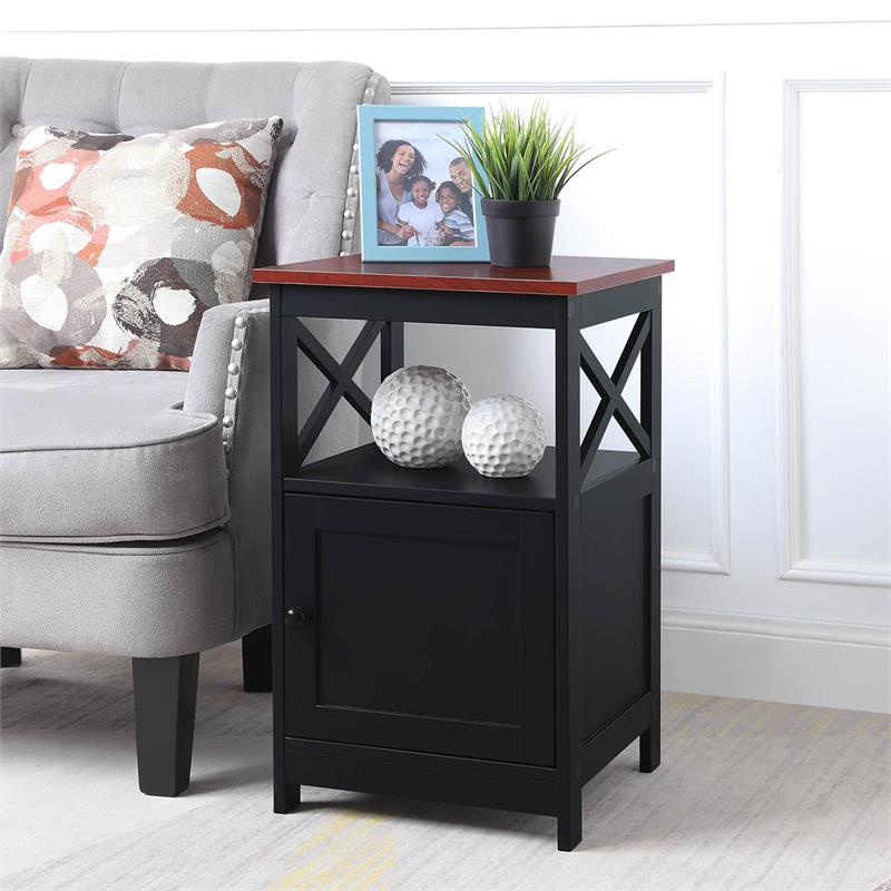 Pemberly Row Oxford End Table with Cabinet in Cherry/Black Finish