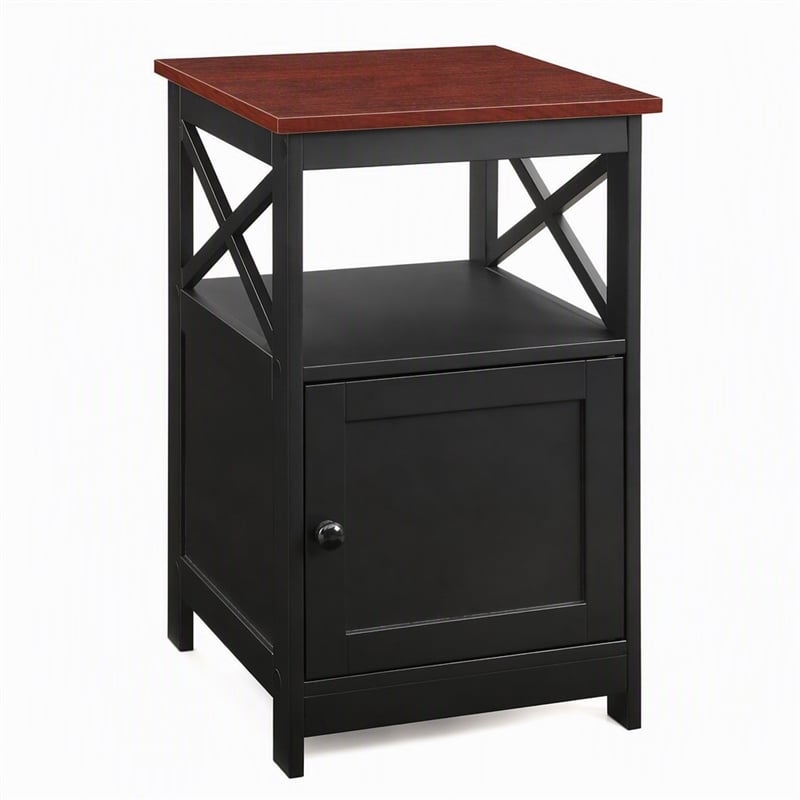 Pemberly Row Oxford End Table with Cabinet in Cherry/Black Finish