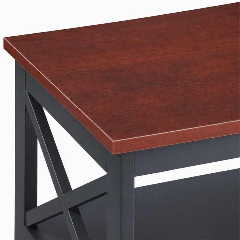 Pemberly Row Oxford End Table with Cabinet in Cherry/Black Finish
