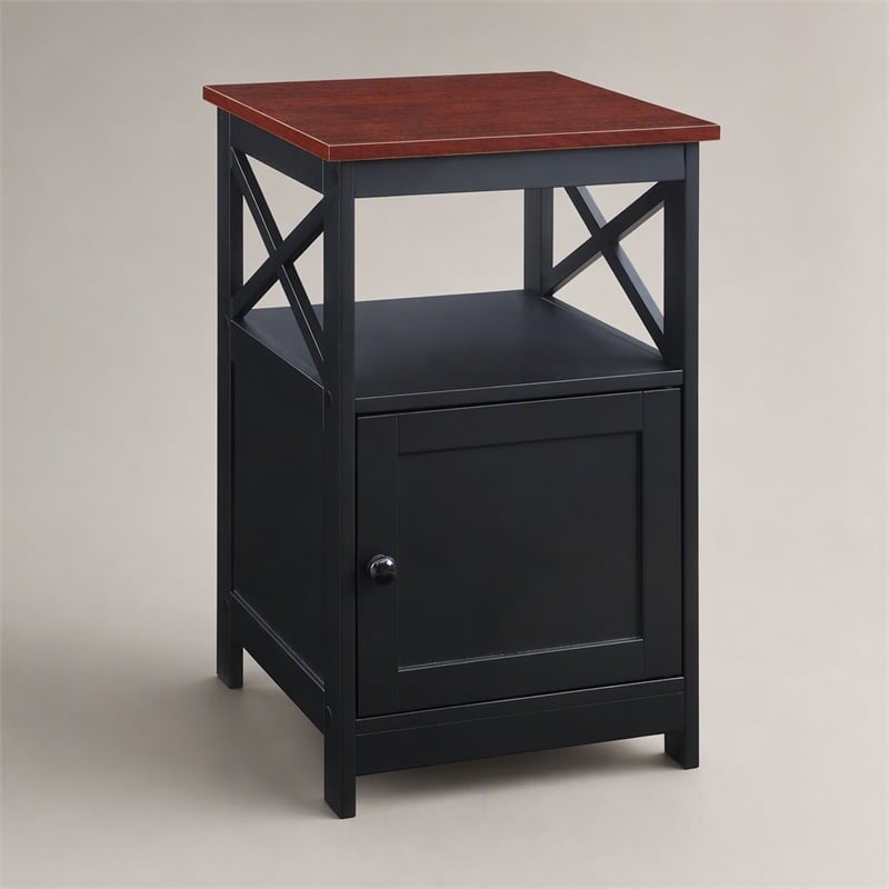 Pemberly Row Oxford End Table with Cabinet in Cherry/Black Finish