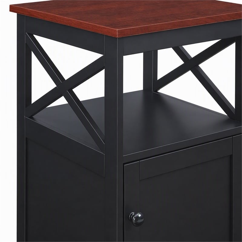 Pemberly Row Oxford End Table with Cabinet in Cherry/Black Finish