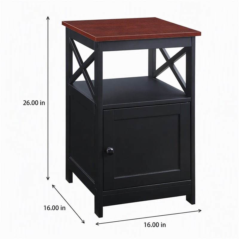 Pemberly Row Oxford End Table with Cabinet in Cherry/Black Finish
