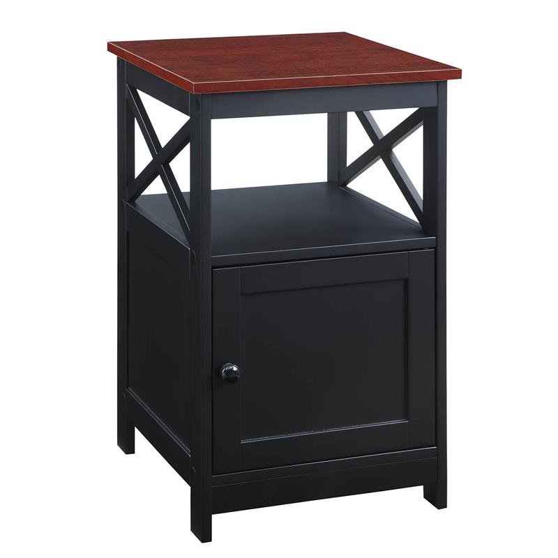 Pemberly Row Oxford End Table with Cabinet in Cherry/Black Finish