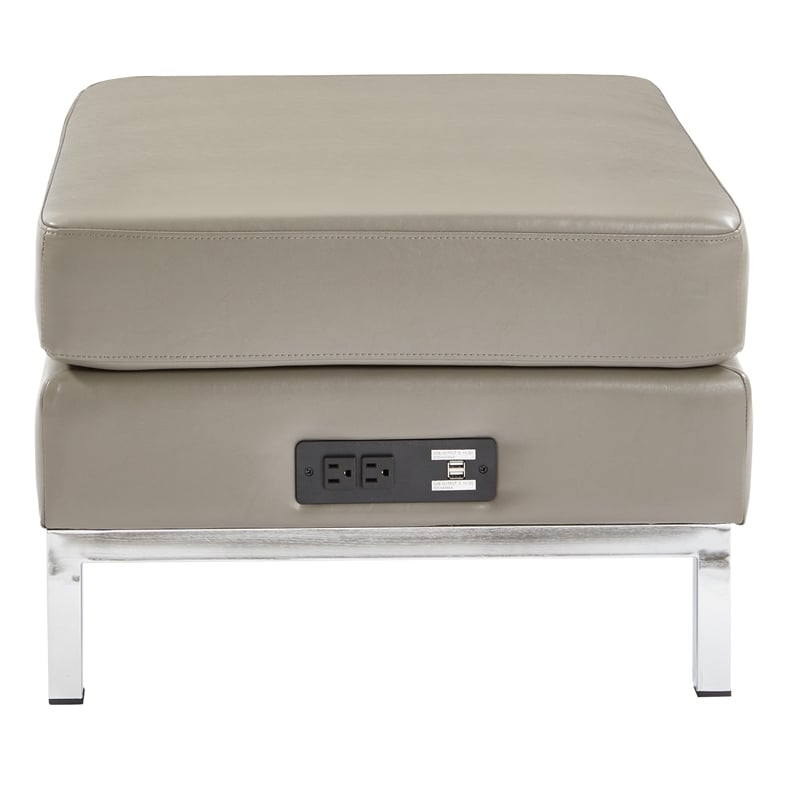 Pemberly Row Ottoman Modular Component with Chrome Base in Smoke Gray