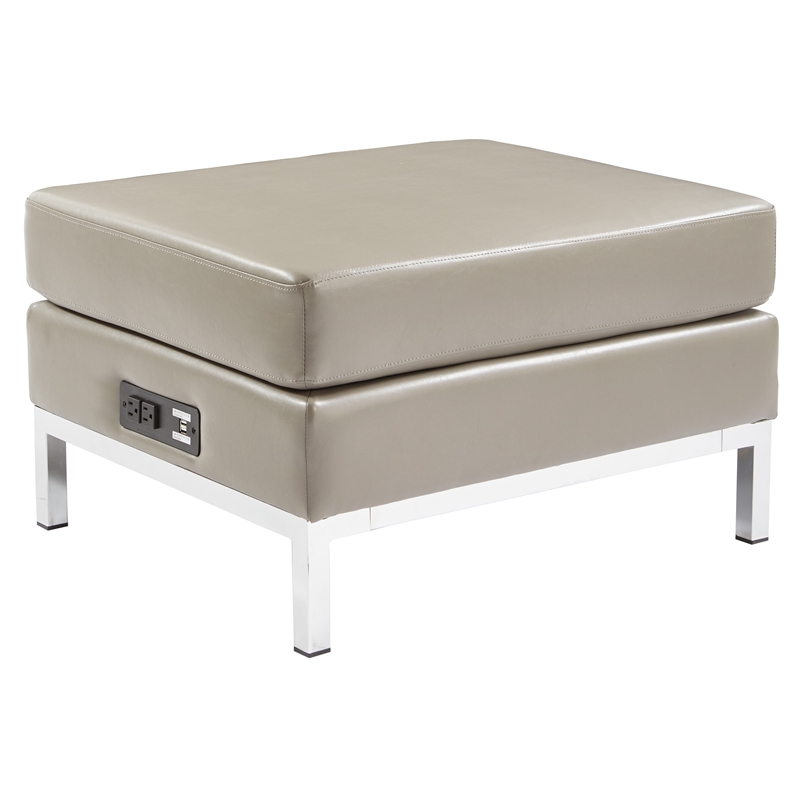 Pemberly Row Ottoman Modular Component with Chrome Base in Smoke Gray