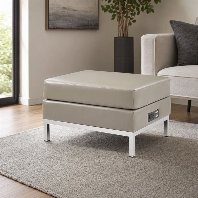 Pemberly Row Ottoman Modular Component with Chrome Base in Smoke Gray