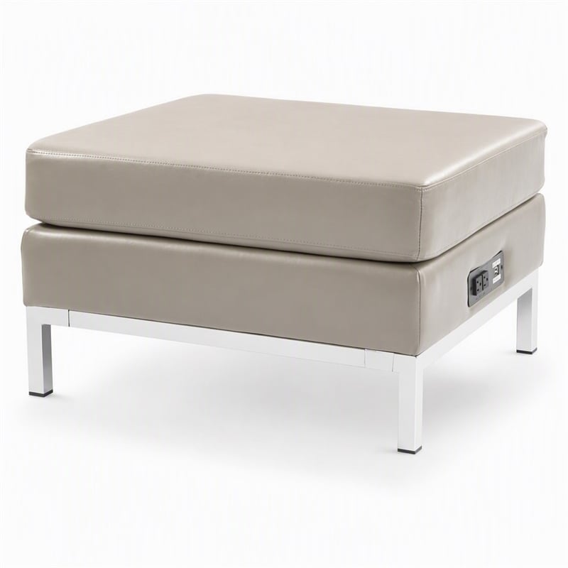 Pemberly Row Ottoman Modular Component with Chrome Base in Smoke Gray