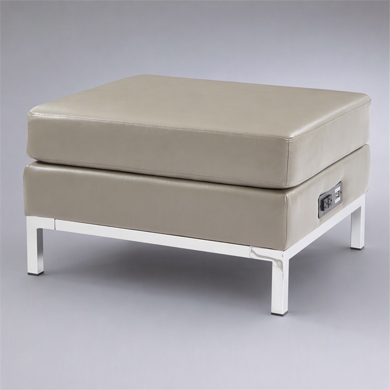 Pemberly Row Ottoman Modular Component with Chrome Base in Smoke Gray