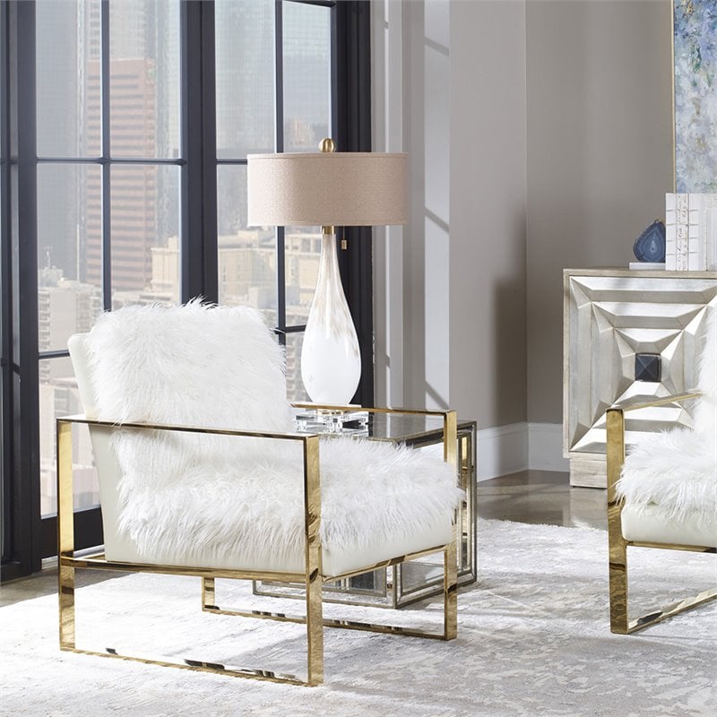 Pemberly Row Cardoni Iron Glass and Linen Table Lamp in White