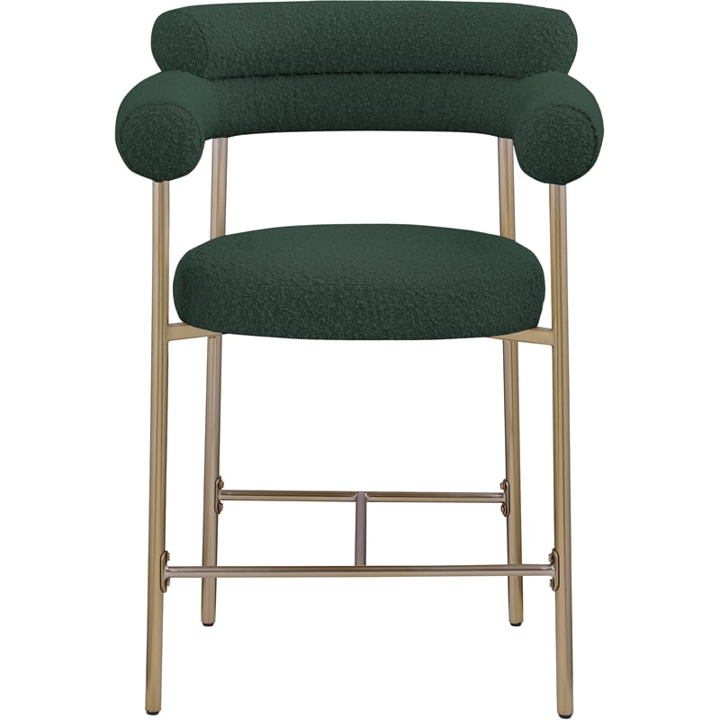 Pemberly Row Set of 2 Green Boucle Counter Stools with Brass Metal Frame