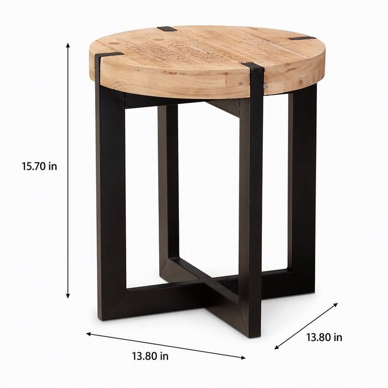 Pemberly Row Horace Brown Wood and Black Metal Industrial End Table