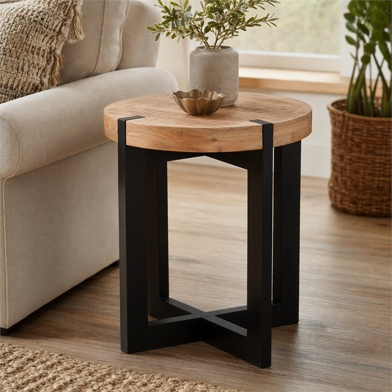 Pemberly Row Horace Brown Wood and Black Metal Industrial End Table