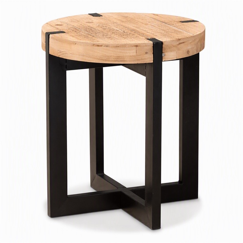 Pemberly Row Horace Brown Wood and Black Metal Industrial End Table
