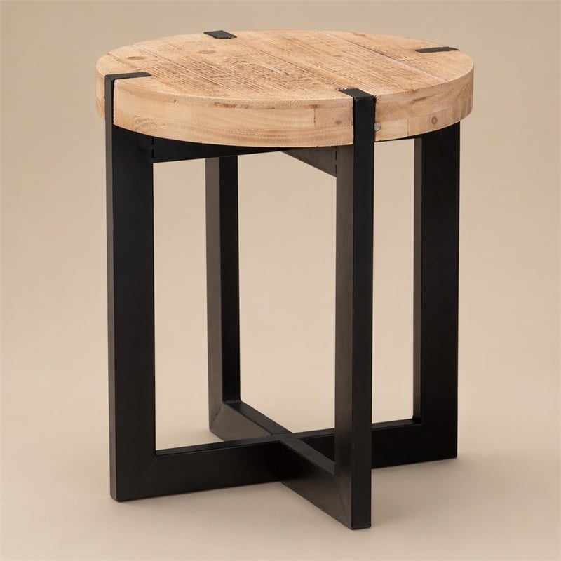 Pemberly Row Horace Brown Wood and Black Metal Industrial End Table