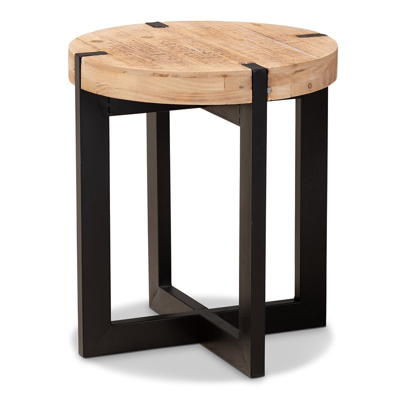 Pemberly Row Horace Brown Wood and Black Metal Industrial End Table