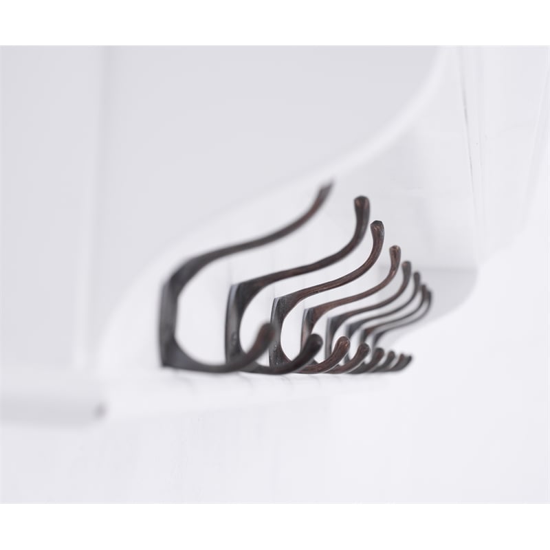Pemberly Row 8-Hook Mahogany Wood Coat Rack with Shelf in White