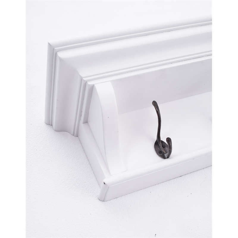Pemberly Row 8-Hook Mahogany Wood Coat Rack with Shelf in White