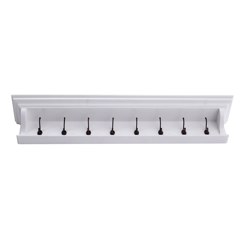 Pemberly Row 8-Hook Mahogany Wood Coat Rack with Shelf in White