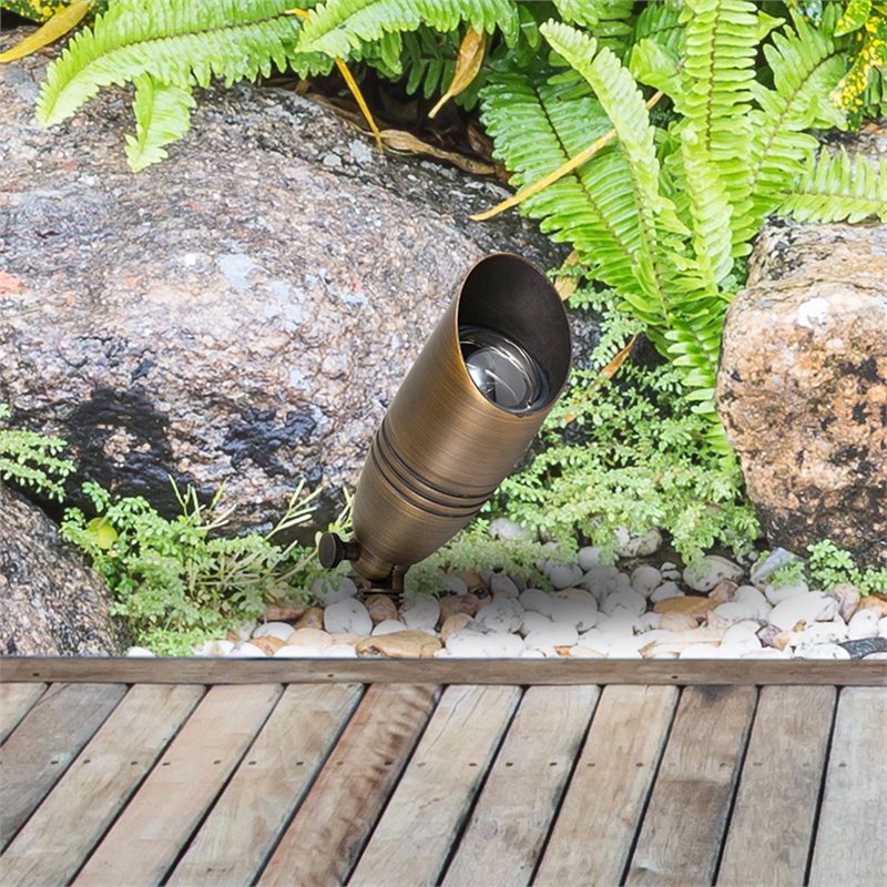 Pemberly Row Traditional Cast Brass Outdoor Spot Light in Antique Brass Finish