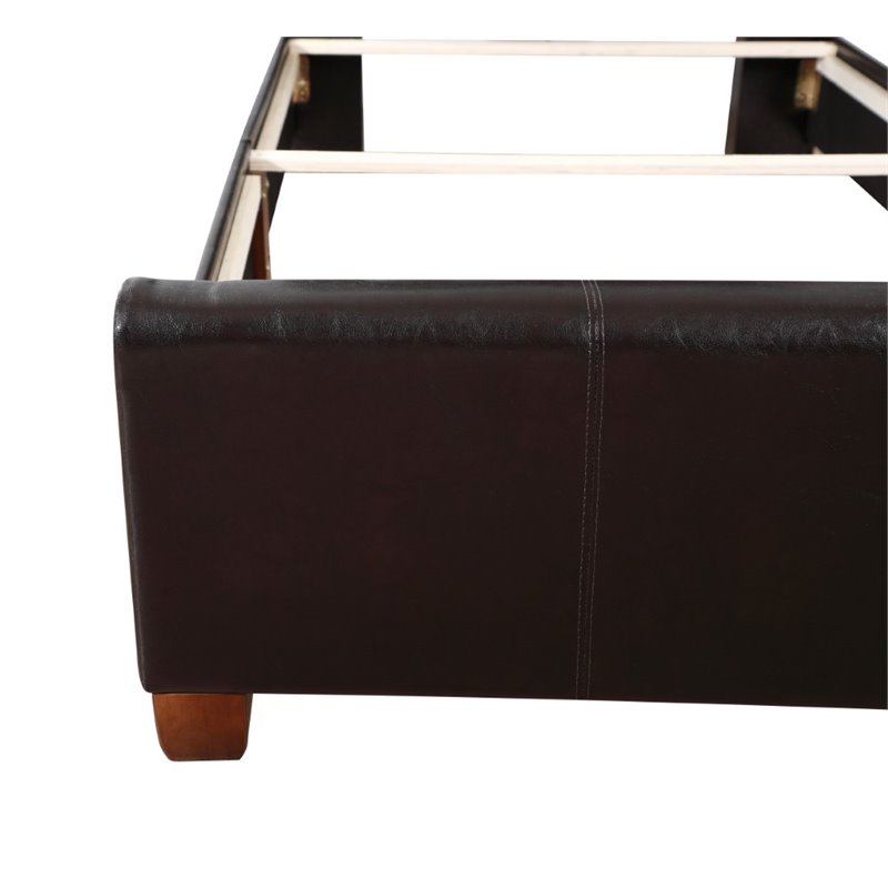 Pemberly Row Faux Leather Twin Upholstered Bed in Dark Brown Finish