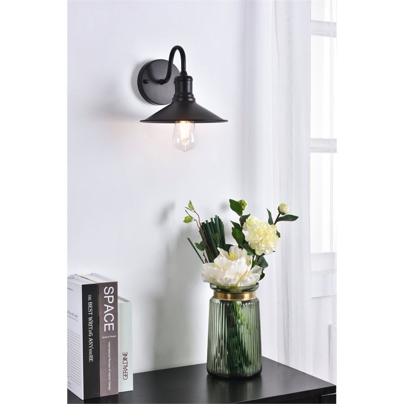 Pemberly Row 1-Light Black Metal Wall Sconce with Cone Shade