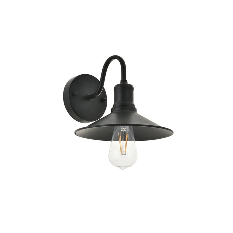 Pemberly Row 1-Light Black Metal Wall Sconce with Cone Shade