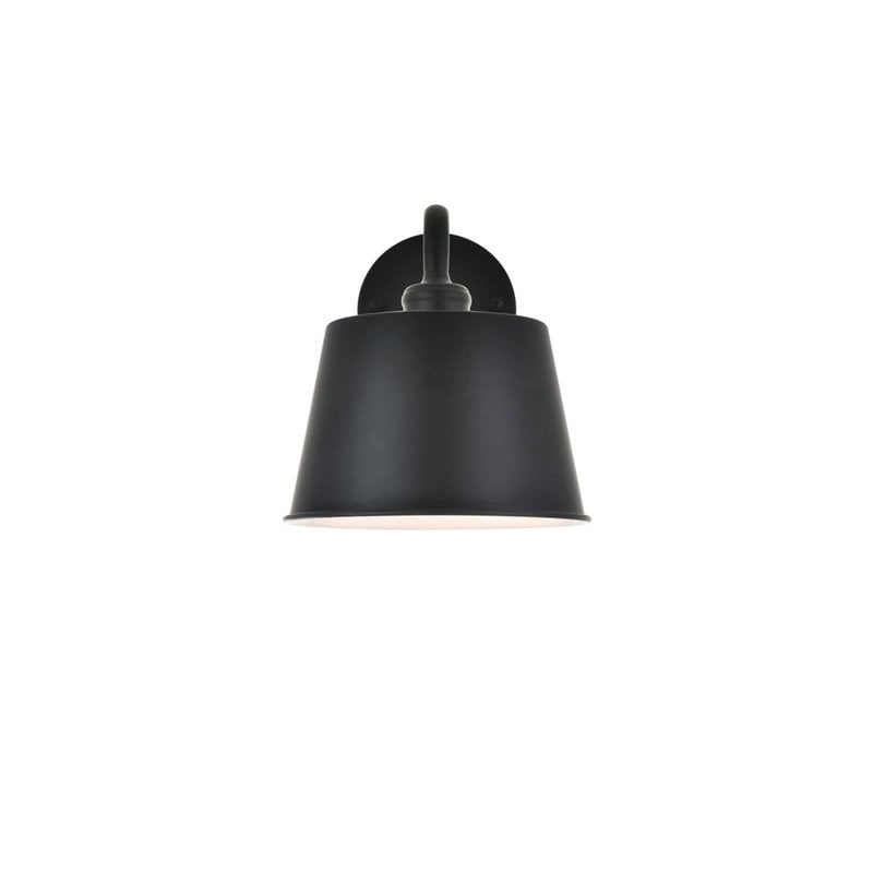 Pemberly Row 1-Light Black Metal Wall Sconce with Drum Shade