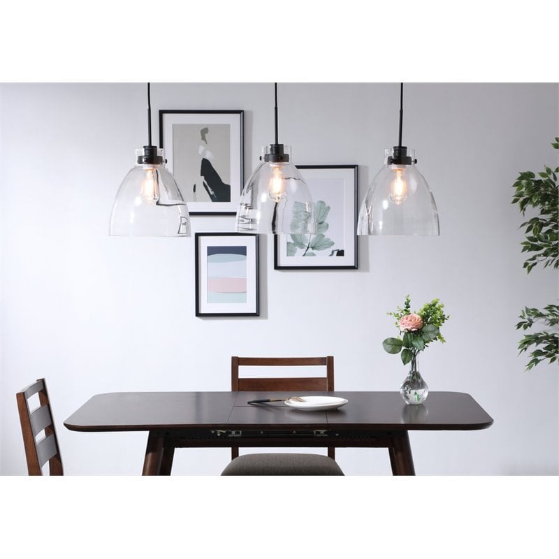 Pemberly Row 3-Light Mid-Century Metal Pendant in Black and Clear