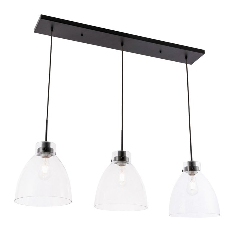 Pemberly Row 3-Light Mid-Century Metal Pendant in Black and Clear