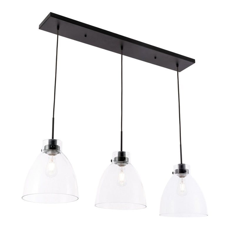 Pemberly Row 3-Light Mid-Century Metal Pendant in Black and Clear