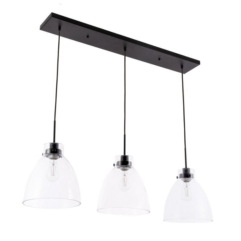Pemberly Row 3-Light Mid-Century Metal Pendant in Black and Clear