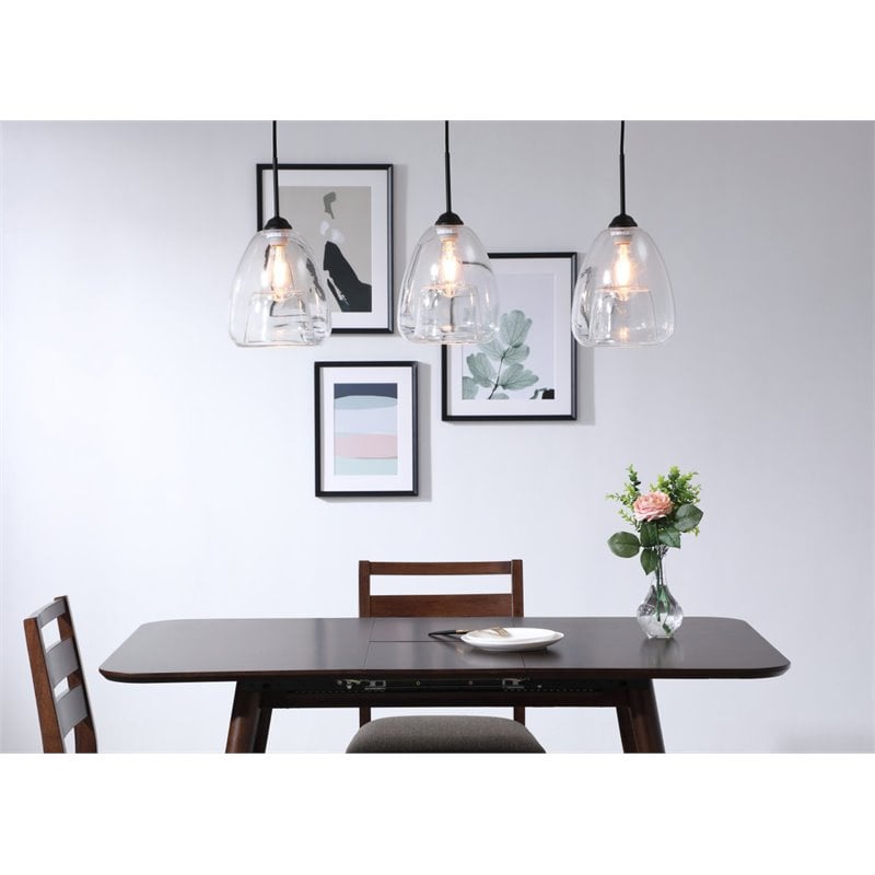Pemberly Row 3-Light Mid-Century Metal Pendant in Black and Clear