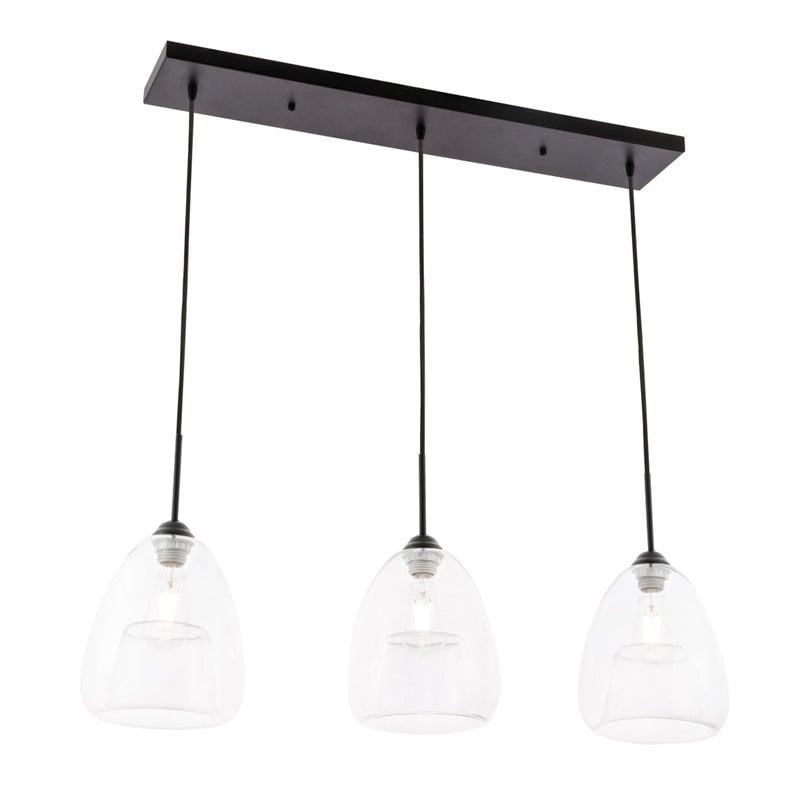 Pemberly Row 3-Light Mid-Century Metal Pendant in Black and Clear