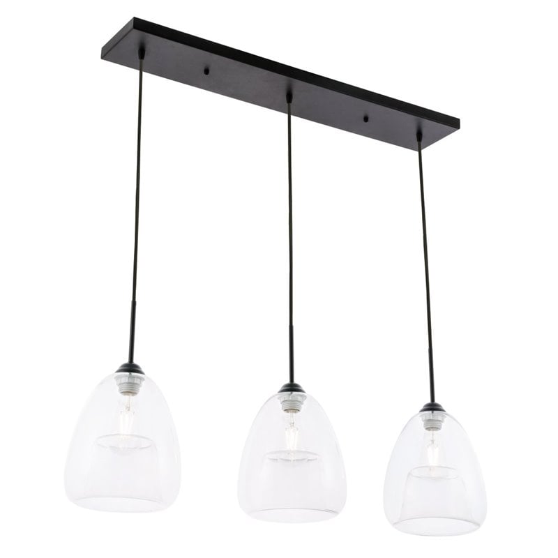 Pemberly Row 3-Light Mid-Century Metal Pendant in Black and Clear