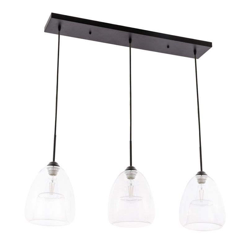 Pemberly Row 3-Light Mid-Century Metal Pendant in Black and Clear