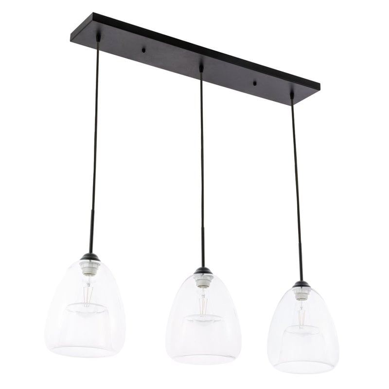 Pemberly Row 3-Light Mid-Century Metal Pendant in Black and Clear