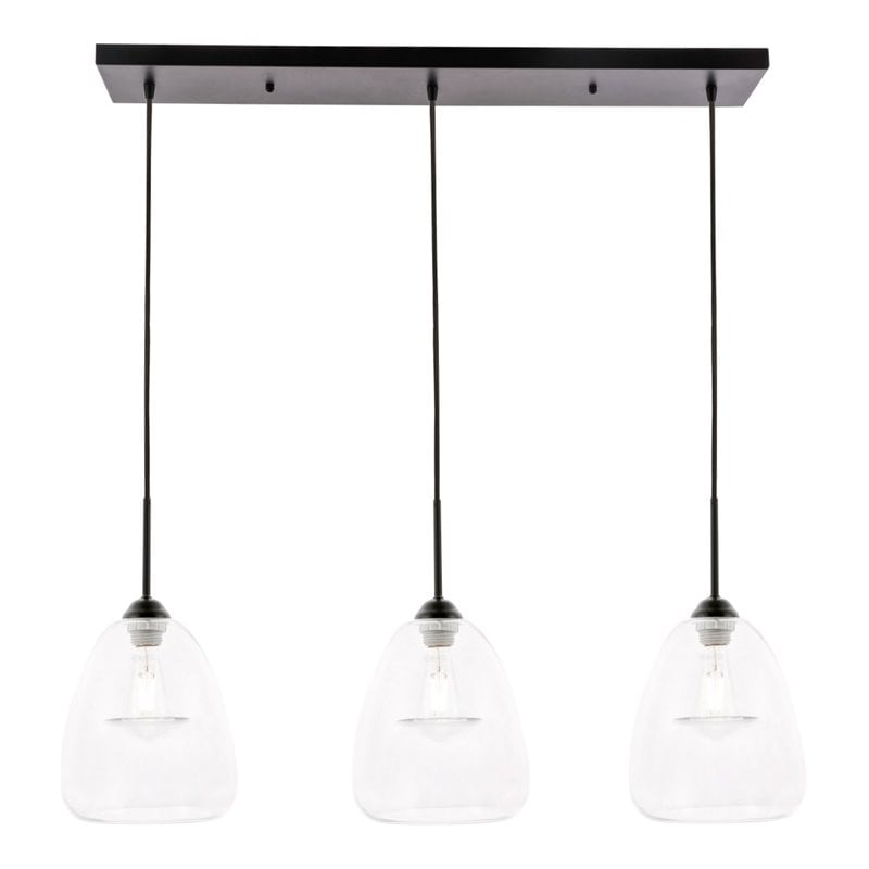 Pemberly Row 3-Light Mid-Century Metal Pendant in Black and Clear