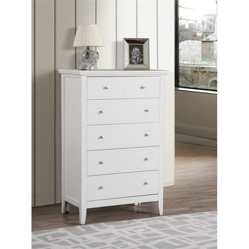 Pemberly Row Wood Veneer 5-Drawer Bedroom Chest in White
