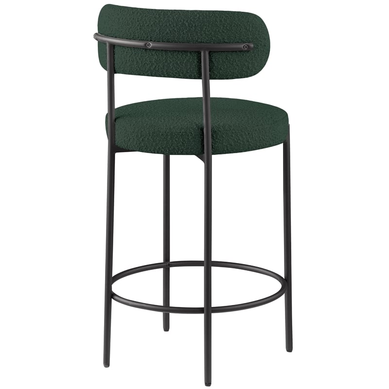 Pemberly Row Set of 2 Boucle Fabric Counter Stools in Green