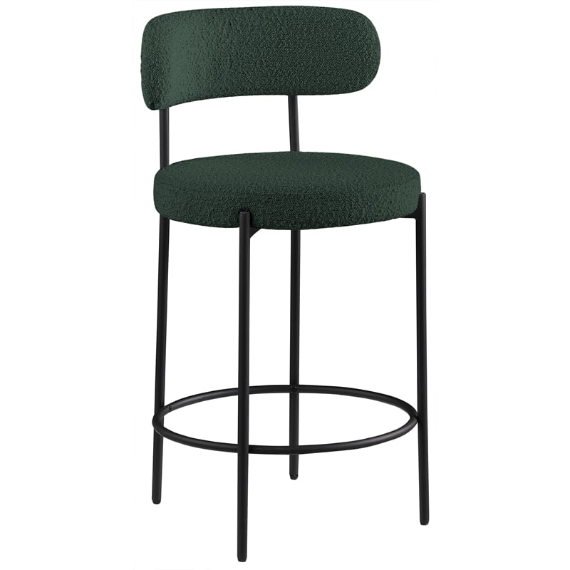 Pemberly Row Set of 2 Boucle Fabric Counter Stools in Green