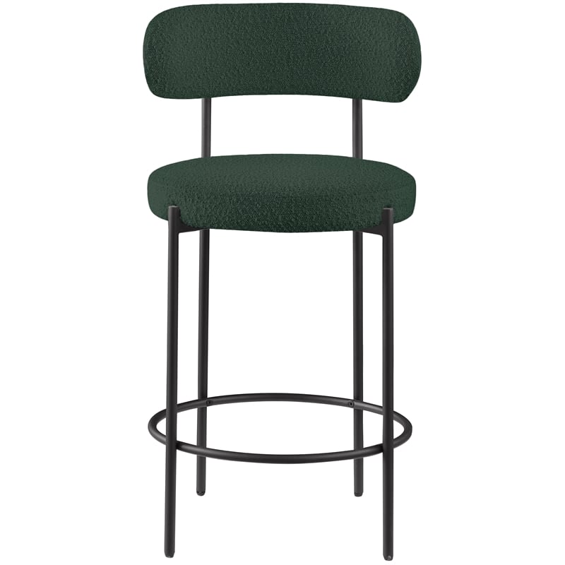 Pemberly Row Set of 2 Boucle Fabric Counter Stools in Green