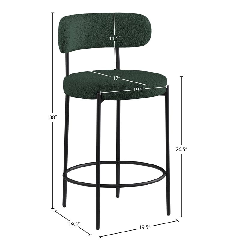 Pemberly Row Set of 2 Boucle Fabric Counter Stools in Green