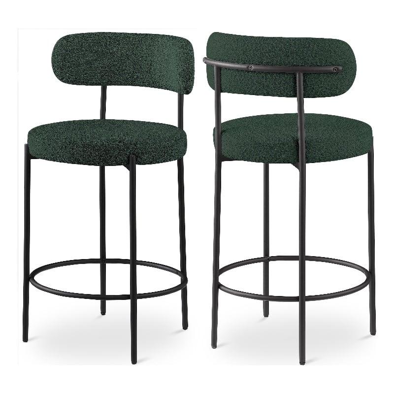 Pemberly Row Set of 2 Boucle Fabric Counter Stools in Green
