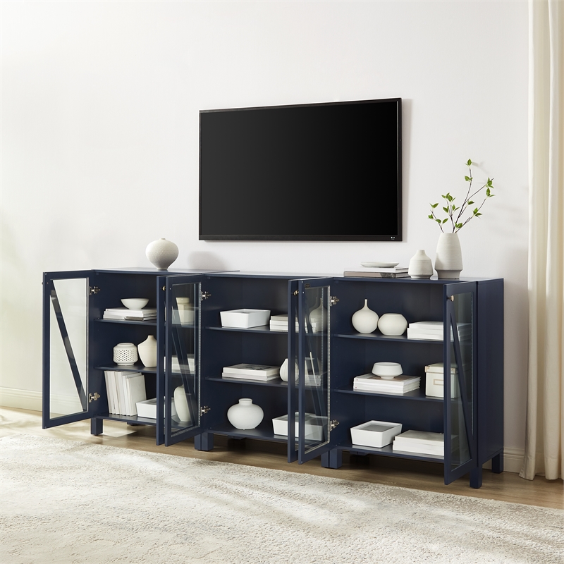 Pemberly Row 3-Piece Media Storage Cabinet Set in Navy